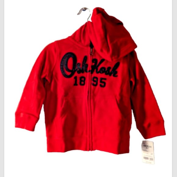 NWT Oshkosh B'gosh Toddler Boys Cardigan Hoodie Jacket Red Jersey-Lined … - Picture 3 of 5